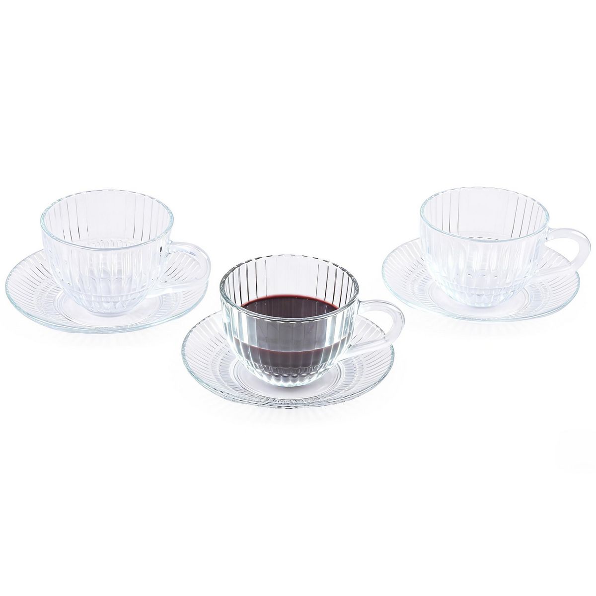 JUST HOME COLLECTION - Set 3 Taza y plato de Vidrio 220 ml Transparente