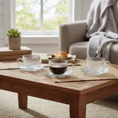 JUST HOME COLLECTION - Set 3 Taza y plato de Vidrio 220 ml Transparente