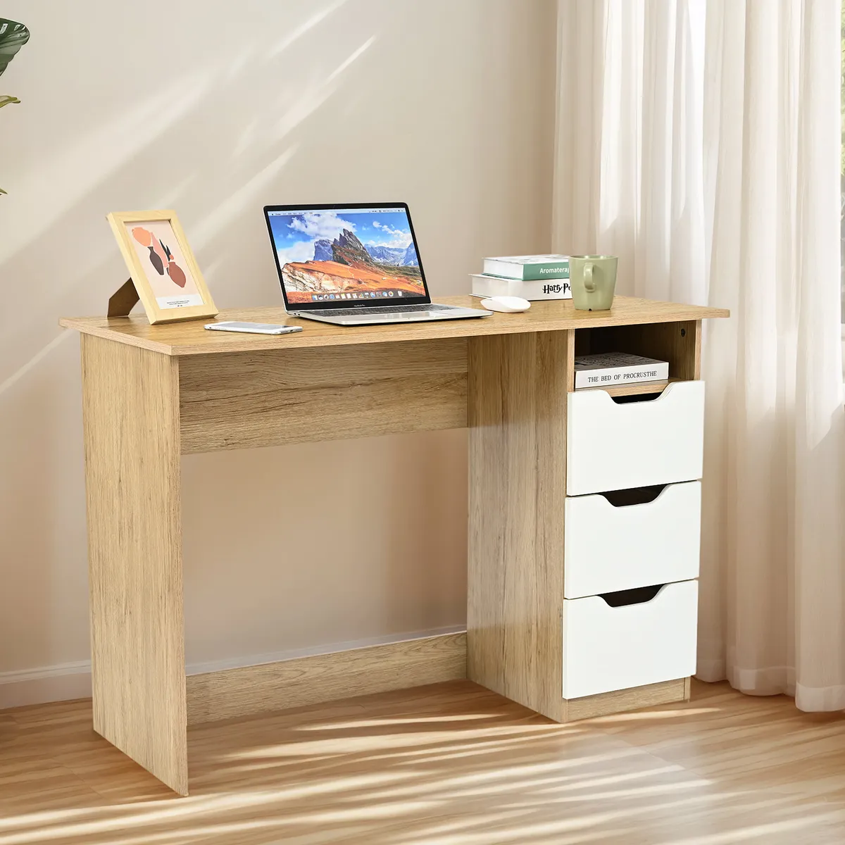 JUST HOME COLLECTION - Escritorio Aurora Blanco/Café 110x75x50 cm