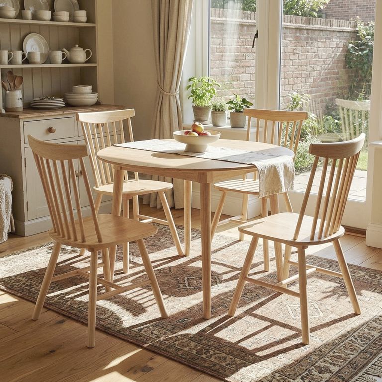 JUST HOME COLLECTION Juego de comedor Victoria 4 Sillas Mesa Redonda 106x106x75 cm Madera