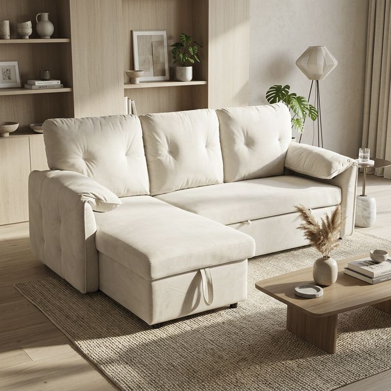 JUST HOME COLLECTION Sofá Seccional Cama con Almacenamiento Lexington Beige 217x89x80 cm