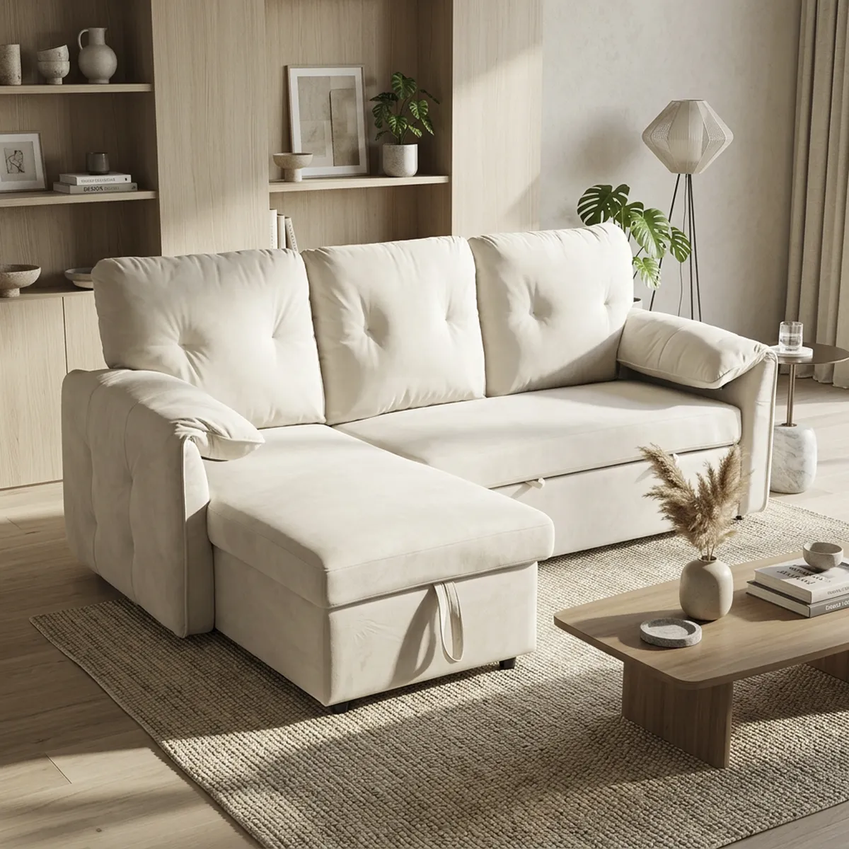 JUST HOME COLLECTION - Sofá Seccional Cama con Almacenamiento Lexington Beige 217x89x80 cm