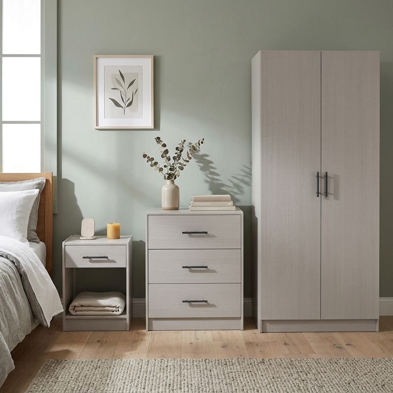 JUST HOME COLLECTION Combo Clóset + Cómoda + Velador 2 Puerta(s) 4 Cajón(es) 79.4x170.3x49 cm Gris