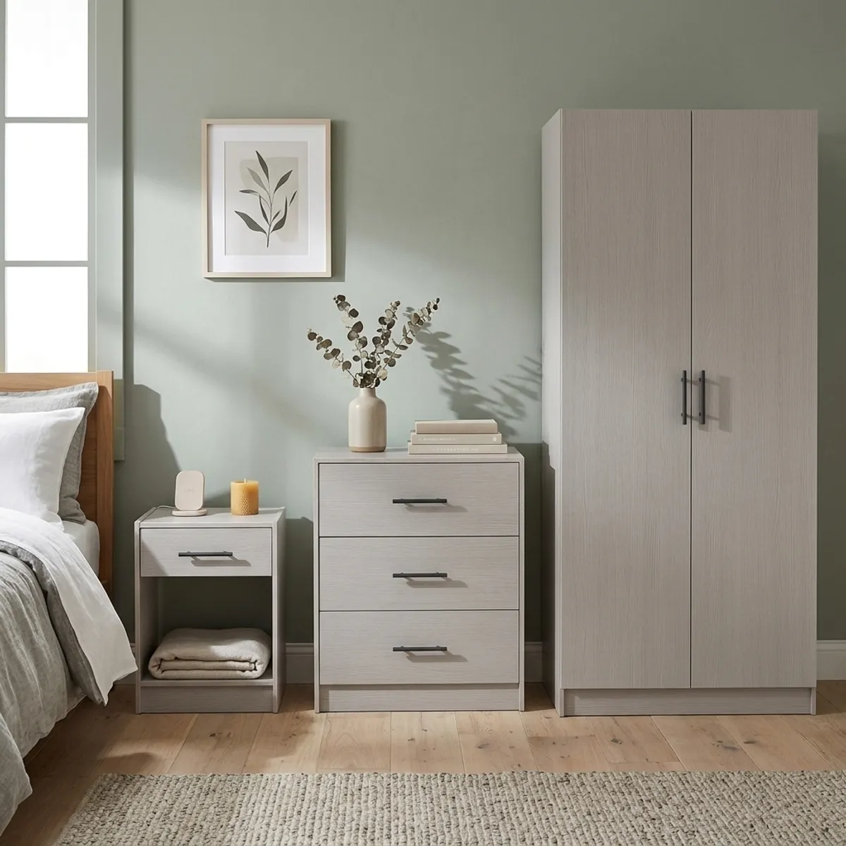 JUST HOME COLLECTION - Combo Clóset + Cómoda + Velador 2 Puerta(s) 4 Cajón(es) 79.4x170.3x49 cm Gris
