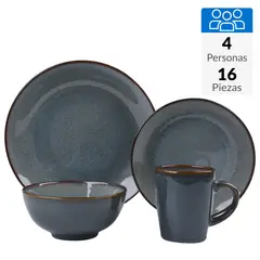 JUST HOME COLLECTION - Juego de Vajilla Azul 16 Piezas 4 Personas Murudi