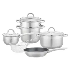 JUST HOME COLLECTION - Batería de Cocina Acero Inoxidable 4 Ollas + 1 Sarten + 1 Rejilla