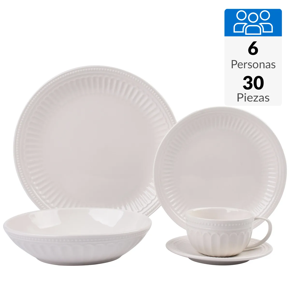 Juego de Vajilla Blanco 30 Piezas 6 Personas Royal Sibu, marca JUST HOME COLLECTION - Foto Principal