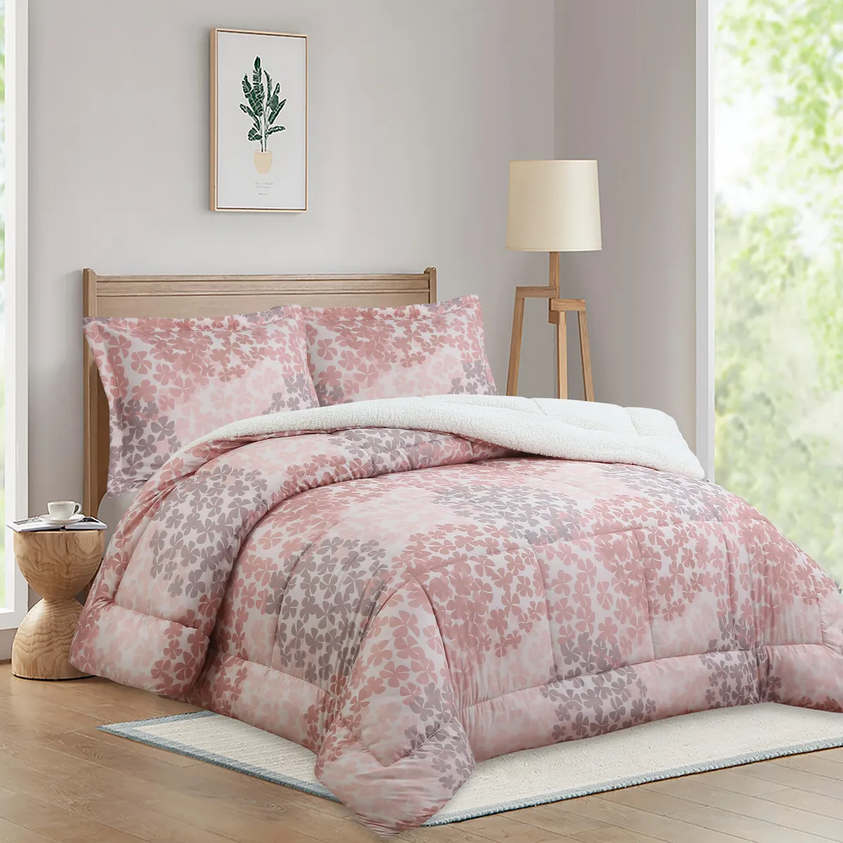 Plumon Sherpa Flores 2 Plazas / 1.5 Plazas / King, marca JUST HOME COLLECTION - Foto Principal