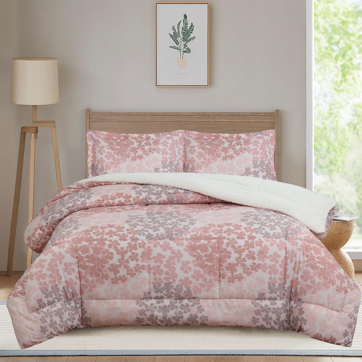 JUST HOME COLLECTION - Plumon Sherpa Flores 2 Plazas / 1.5 Plazas / King