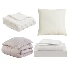 JUST HOME COLLECTION - Combo Cama Lista Plumon Sherpa + Sabana + Cojin + Manta