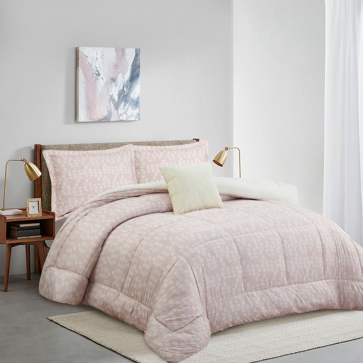 JUST HOME COLLECTION - Combo Cama Lista Plumon Sherpa + Sabana + Cojin + Manta