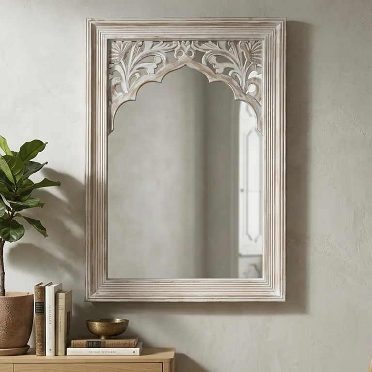 JUST HOME COLLECTION Espejo Decorativo Rectangular 60x90 cm Roco Blanco
