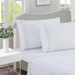JUST HOME COLLECTION - Juego Sabana 200 Hilos 100% Algodón Con Bordado Camelia