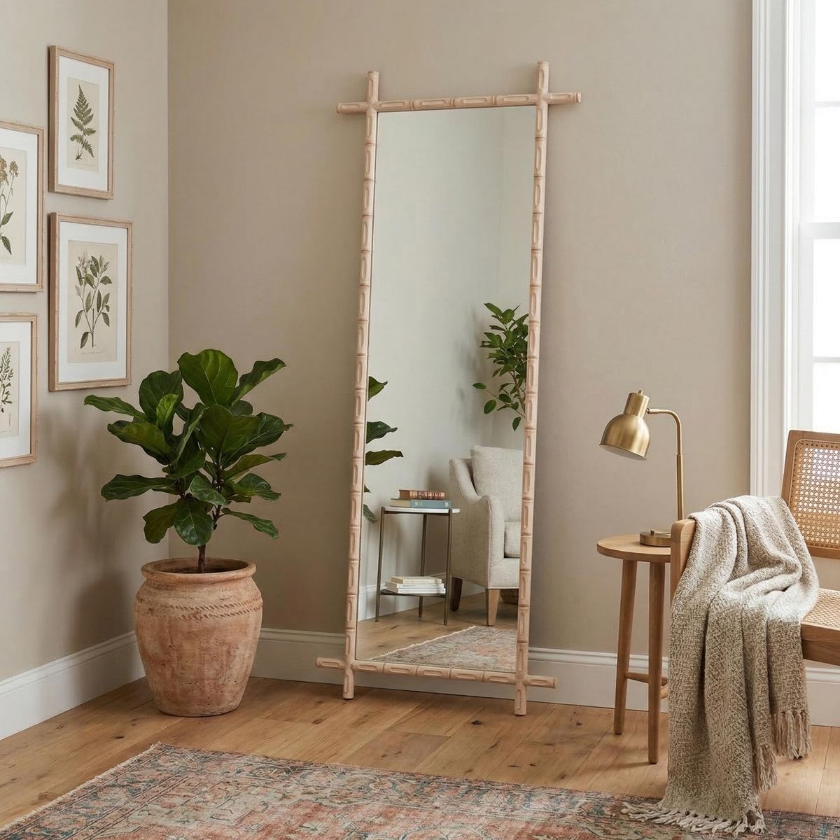 JUST HOME COLLECTION - Espejo Decorativo Rectangular 60x180 cm Bamboo Blanco