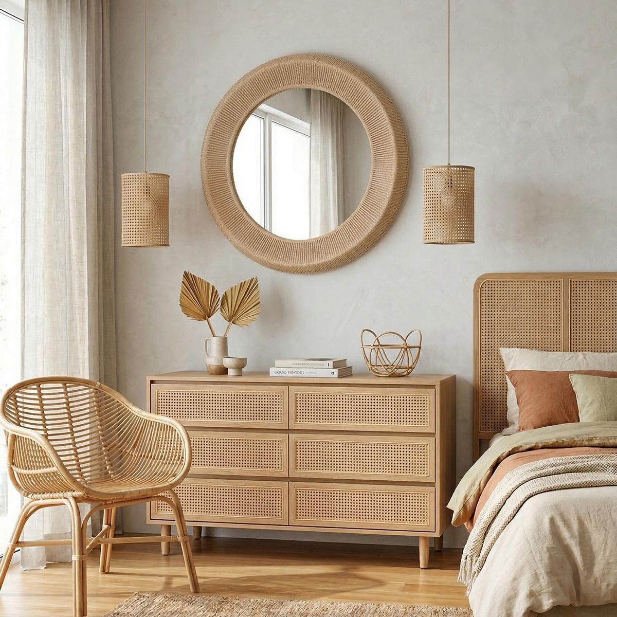 JUST HOME COLLECTION - Espejo Redondo Decorativo 80x80 cm Boho