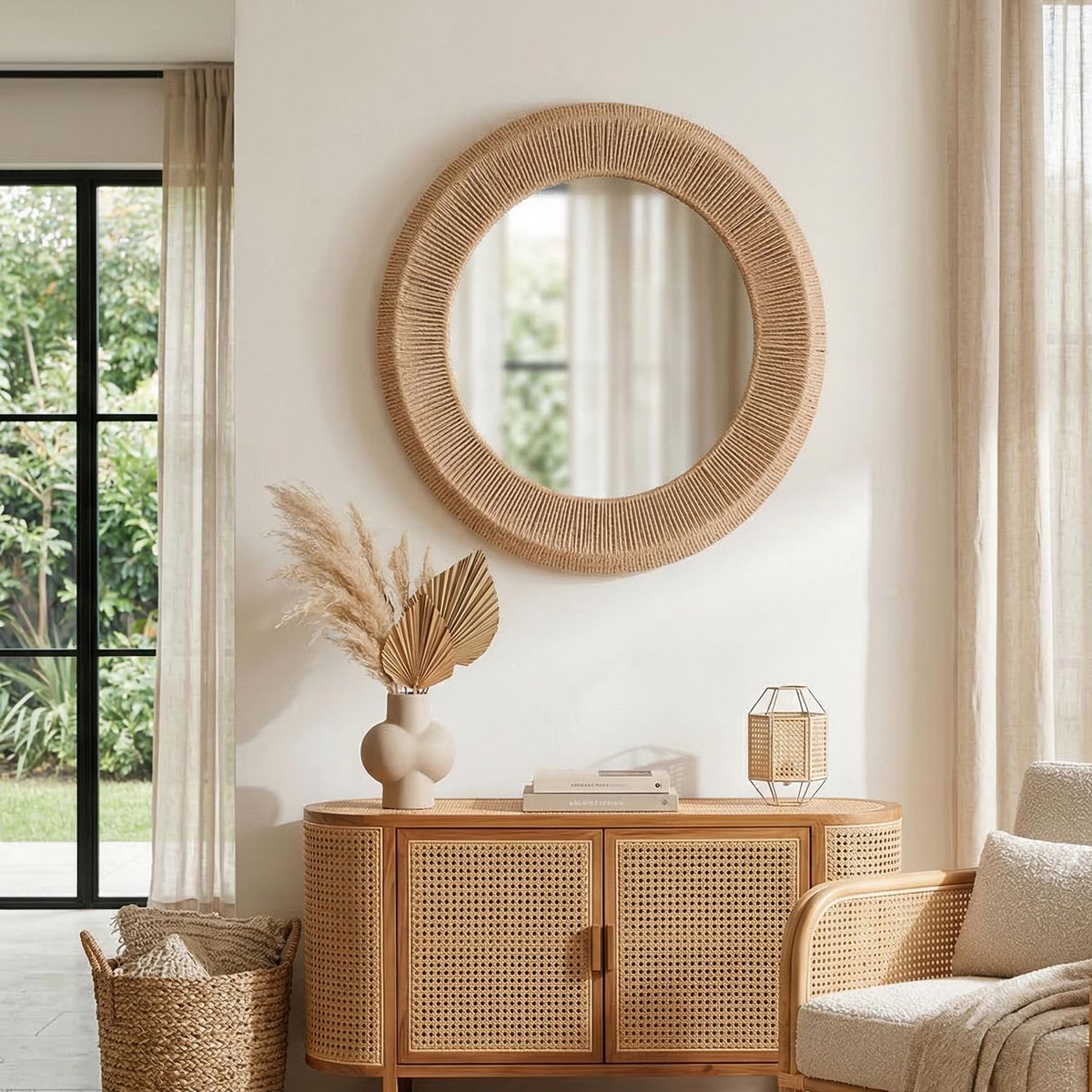 JUST HOME COLLECTION - Espejo Redondo Decorativo 80x80 cm Boho