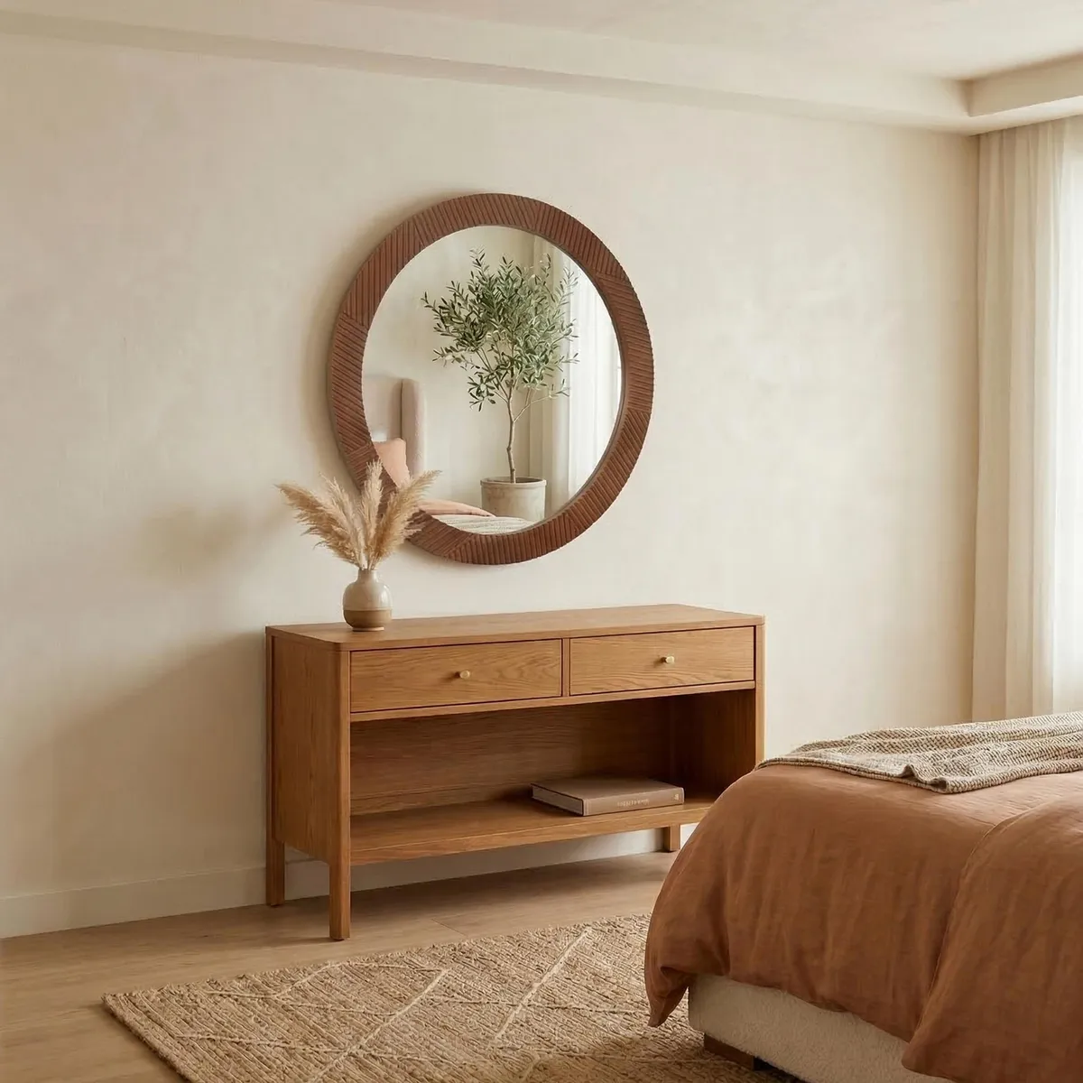 JUST HOME COLLECTION - Espejo Redondo Decorativo 60x60 cm Madera