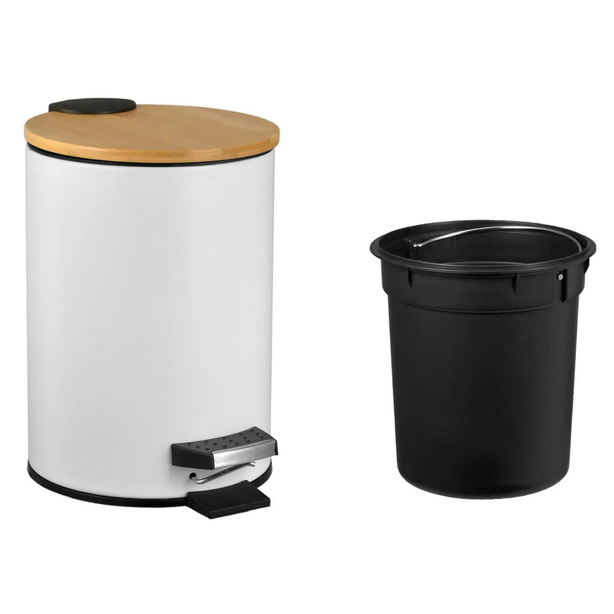 JUST HOME COLLECTION - Set 2 Basurero 3 Litros Tapa Bambu con Pedal y Cierre Suave