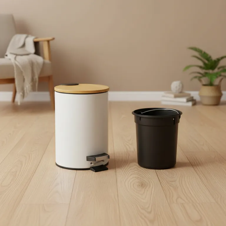 JUST HOME COLLECTION Set 2 Basurero 3 Litros Tapa Bambu con Pedal y Cierre Suave
