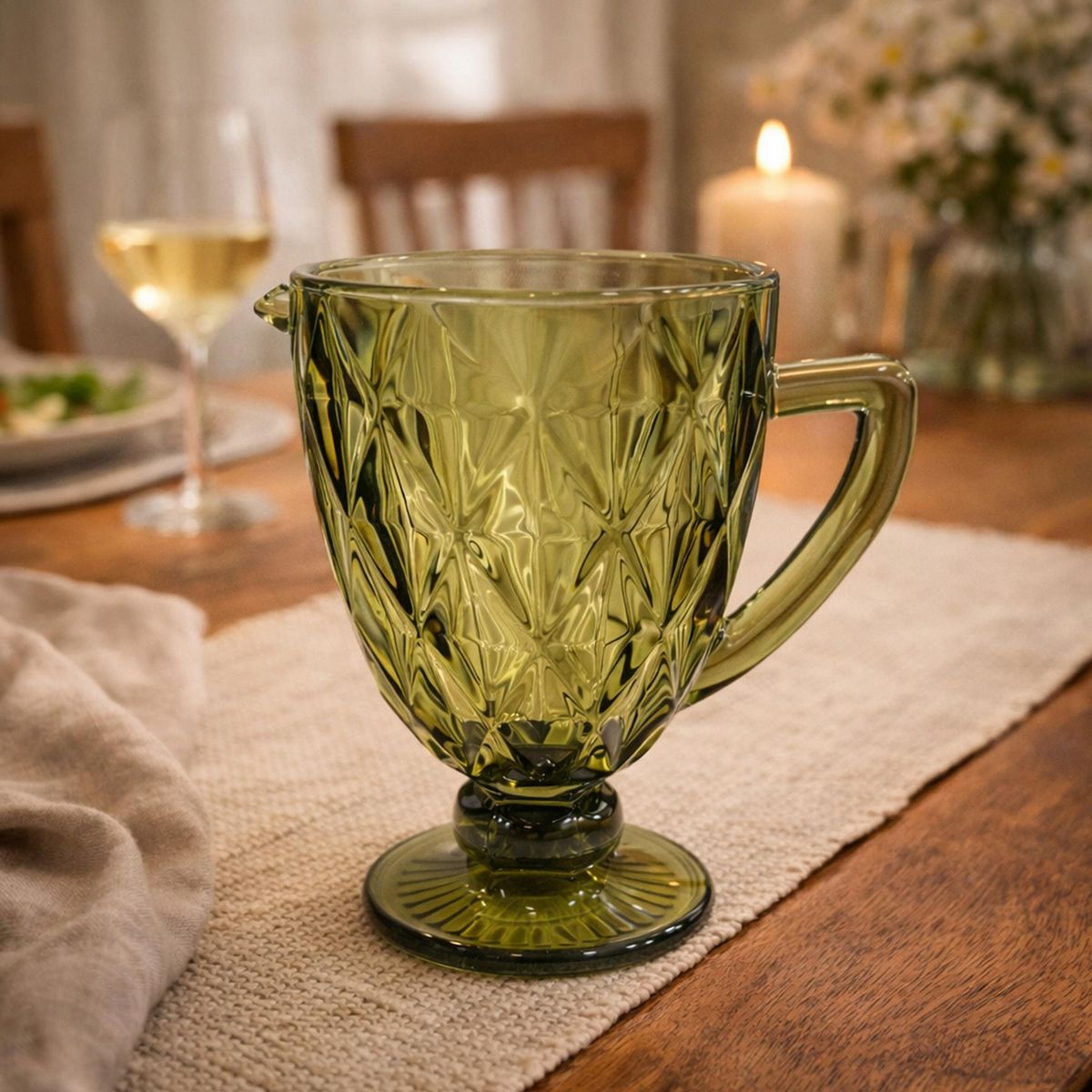 JUST HOME COLLECTION - Jarra de Vidrio 1200 ml Rombos Verde