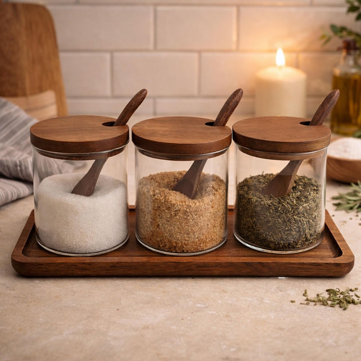 JUST HOME COLLECTION - Set 3 Contenedores con Bandeja Vidrio 323 ml