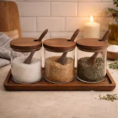 JUST HOME COLLECTION - Set 3 Contenedores con Bandeja Vidrio 323 ml