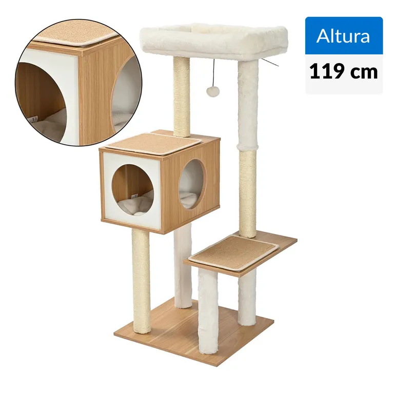 Rascador para gato madera 119cm