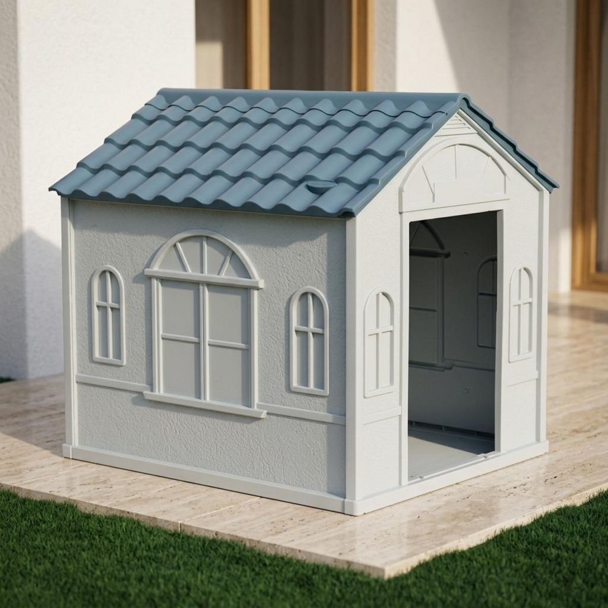 PETIZOOS - Casa para perro para Perro 60x54x63.5 cm Blanco, Azul