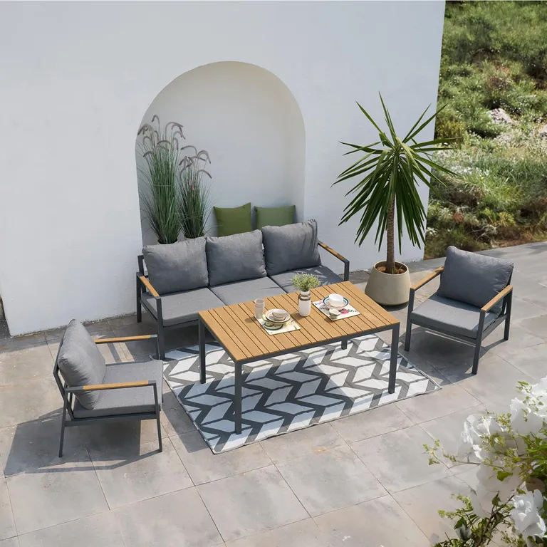 Juego de Living de Terraza Metal 5 Personas Gris/Beige