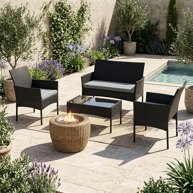 Juego de Living de Terraza Napoli 4 Personas Negro/Gris