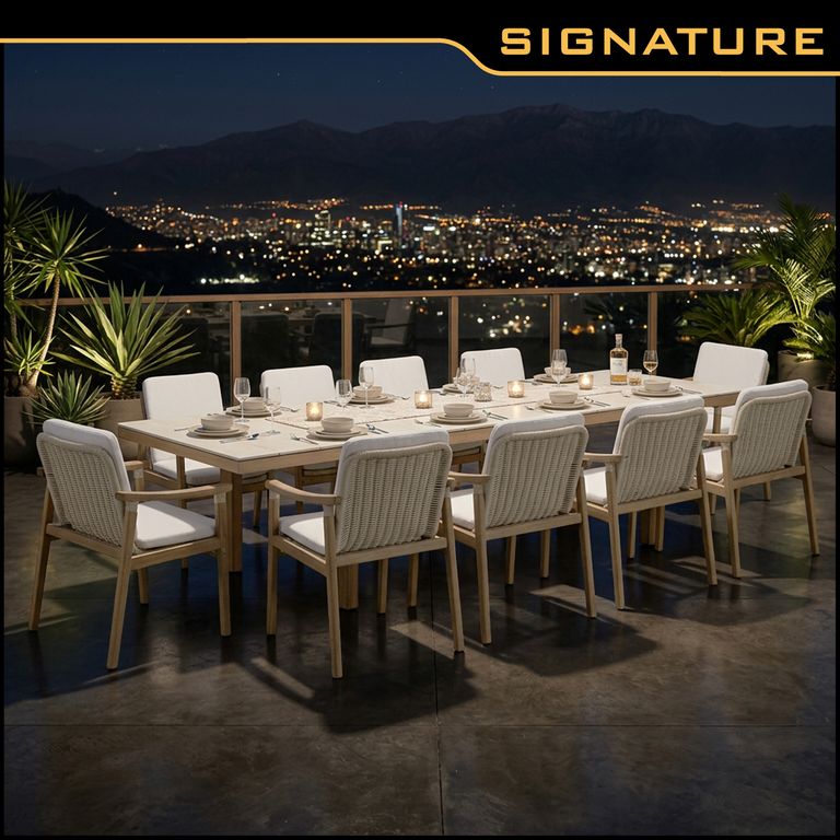 Juego de Comedor de Terraza Amuri 10 Personas Natural/Blanco