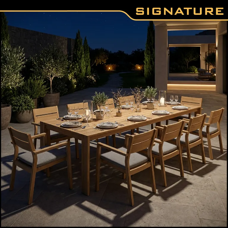 Juego de Comedor de Terraza Ataman 10 Personas Natural/Blanco