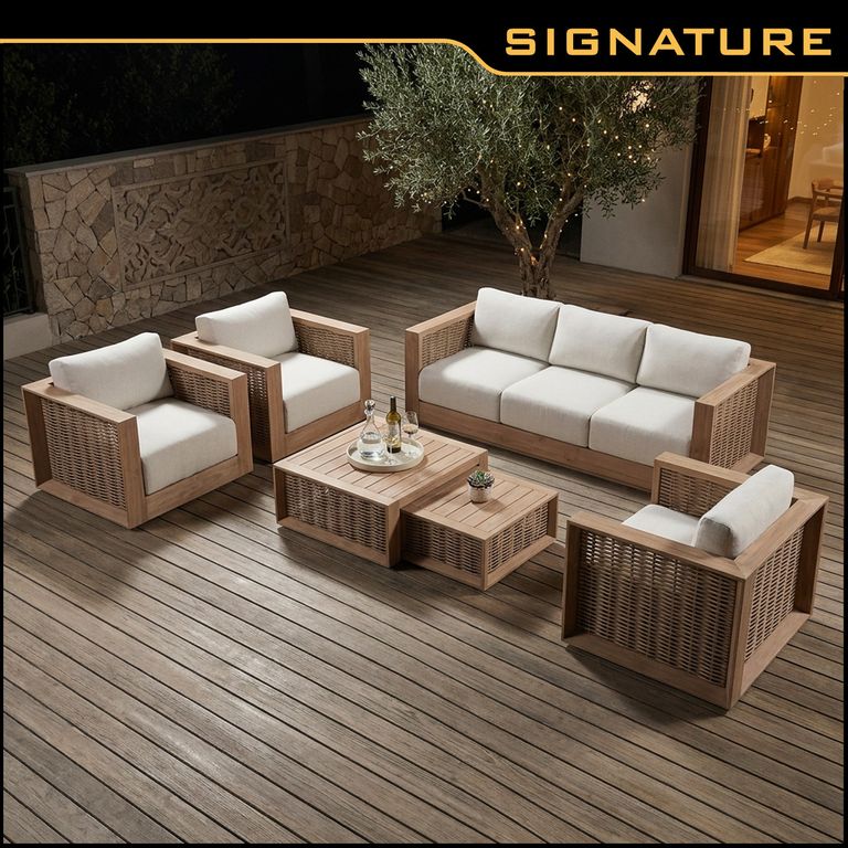 Juego de Living de Terraza New Haven 6 Personas Natural/Beige