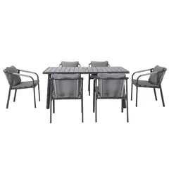 JUST HOME COLLECTION - Juego de Comedor de Terraza Catar 6 Personas Negro/Gris