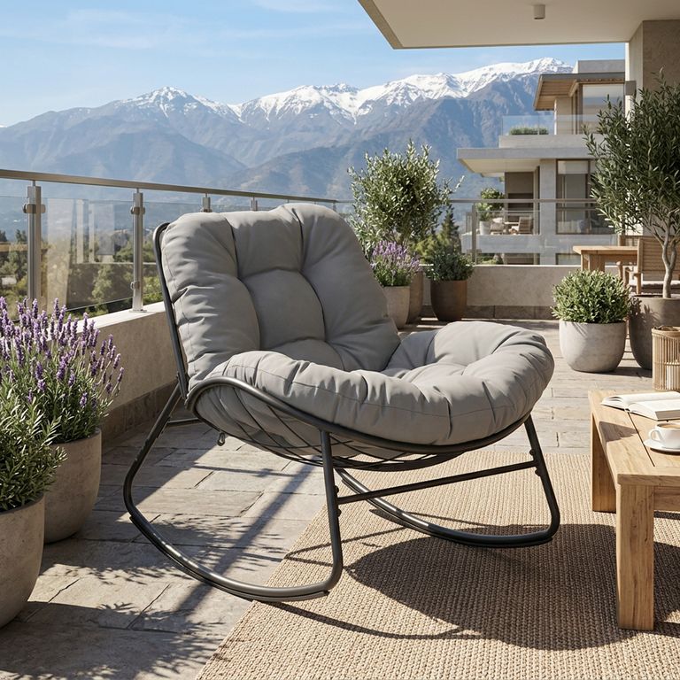 Silla mecedora para Terraza Metal Josefa Negro/Gris 86.4x89.8x92.8 cm