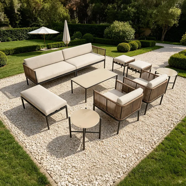 Juego de Living Seccional de Terraza Delhi 8 Personas Beige