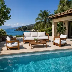 JUST HOME COLLECTION - Juego de Living de Terraza Carmel 5 Personas Blanco/Natural
