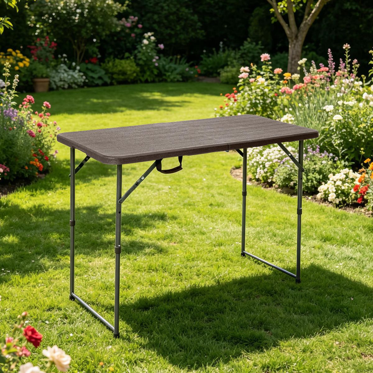 JUST HOME COLLECTION - Mesa plegable Rectangular Acero 120x74x60 cm Café