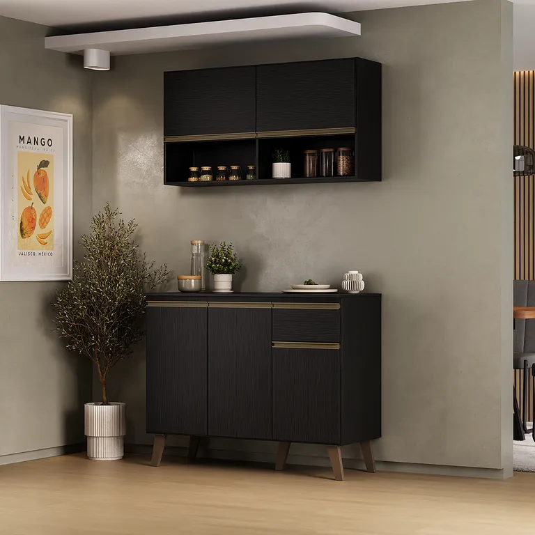 Kit Mueble de cocina base + mural Negro 105 cm