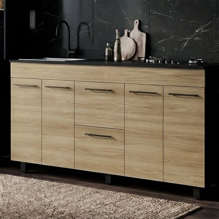 Mueble de cocina base con cubierta 150 cm Luna incluye perforacion para lavaplatos izquierda