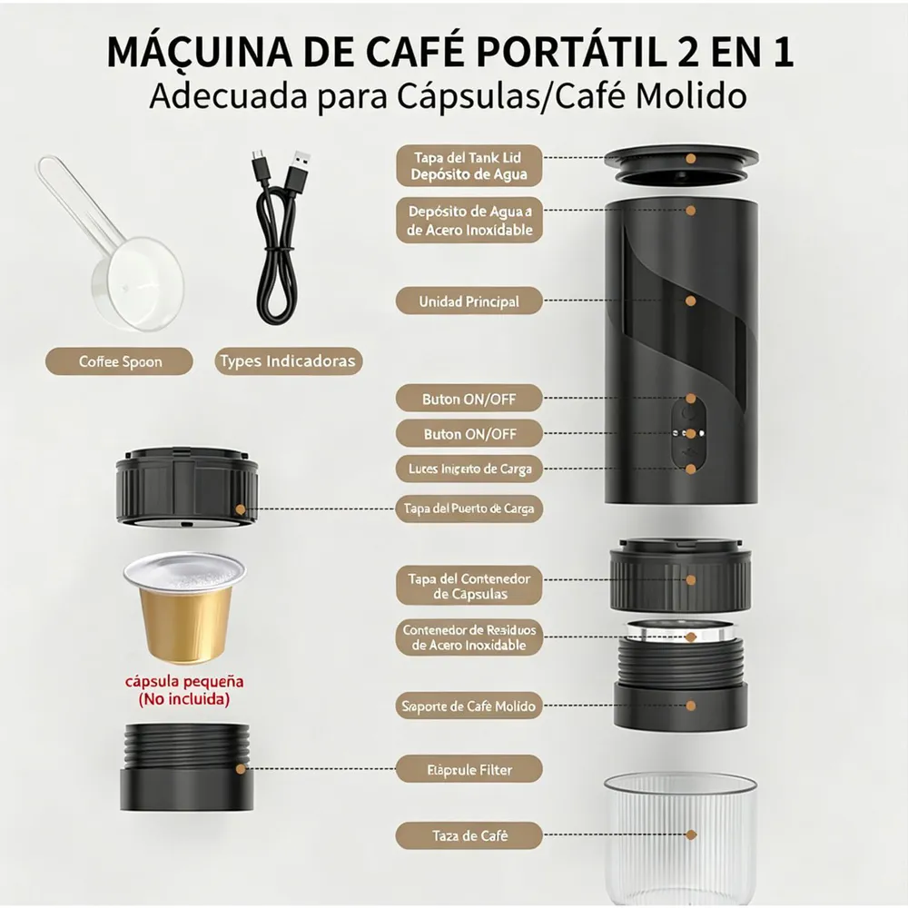 Volker Mini Máquina Espresso KFJ-1S Negro, foto 9