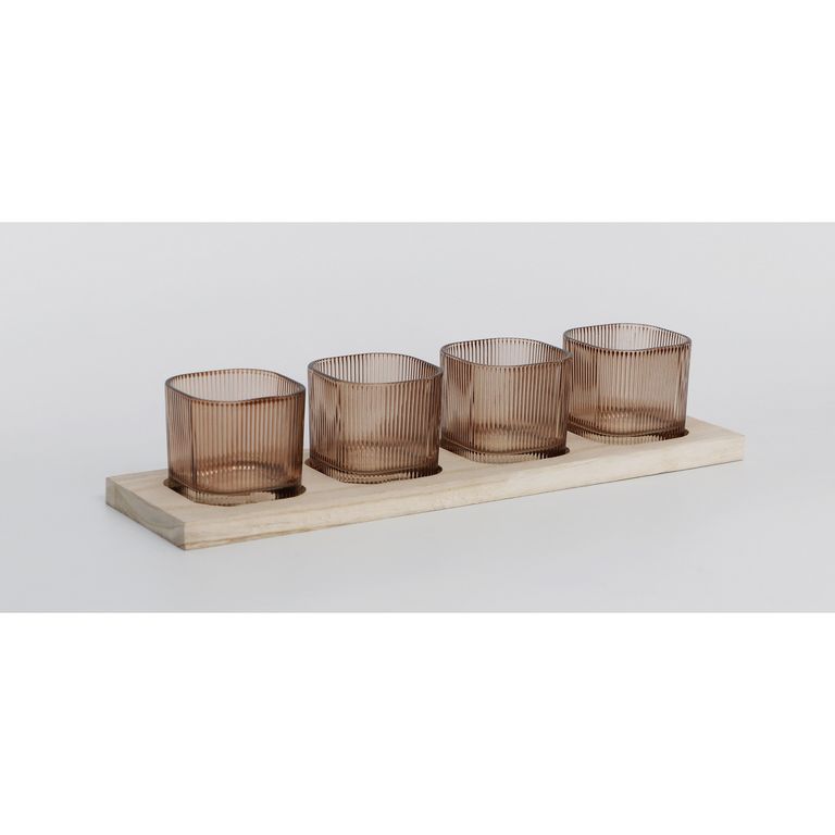 SET 4 PORTAVELAS VIDRIO CAFE