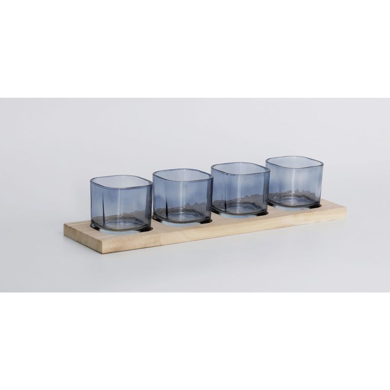 SET 4 PORTAVELAS VIDRIO GRIS