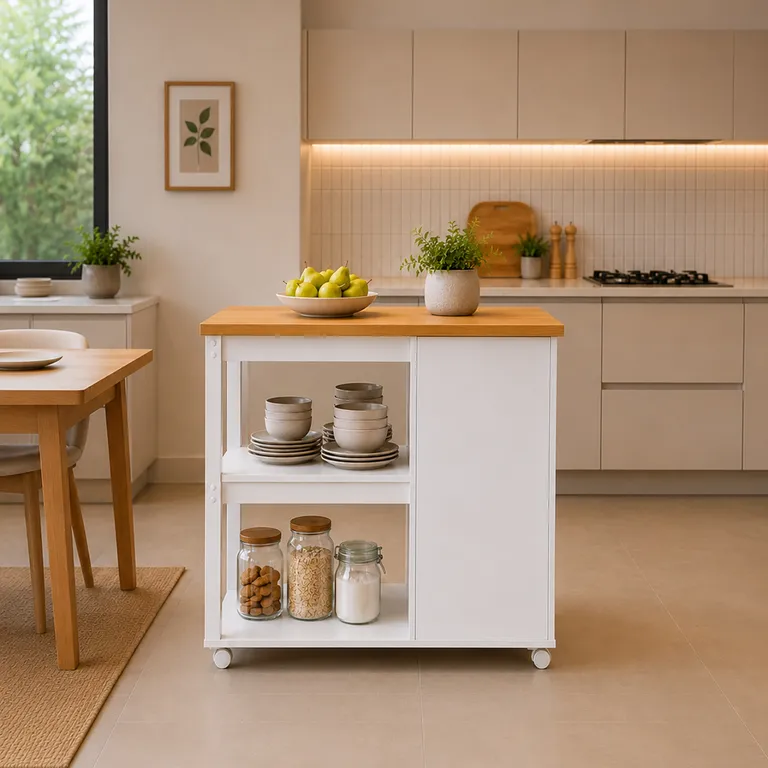 Isla Cocina Rosa Blanca Roble
