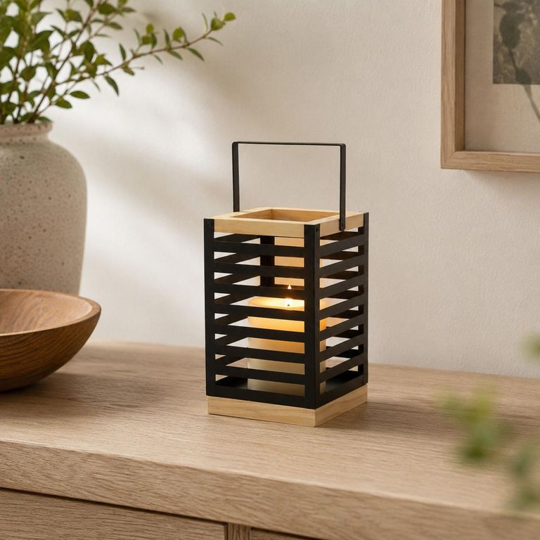 Farol de metal look madera 19cm