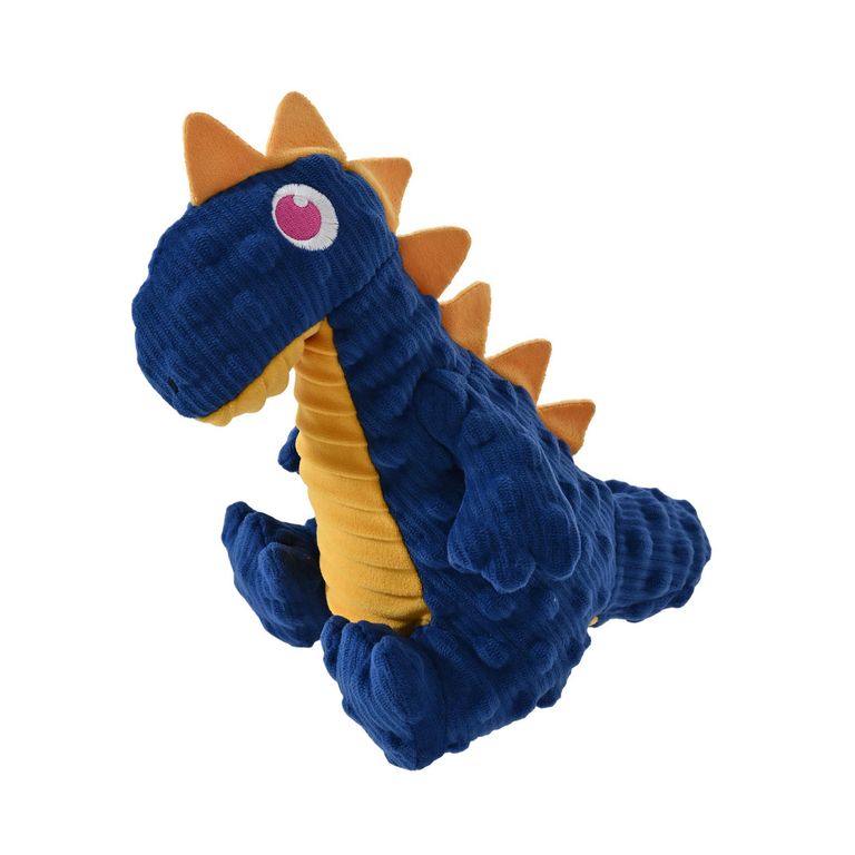 Juguete para perro peluche dinosaurio azul y amarillo