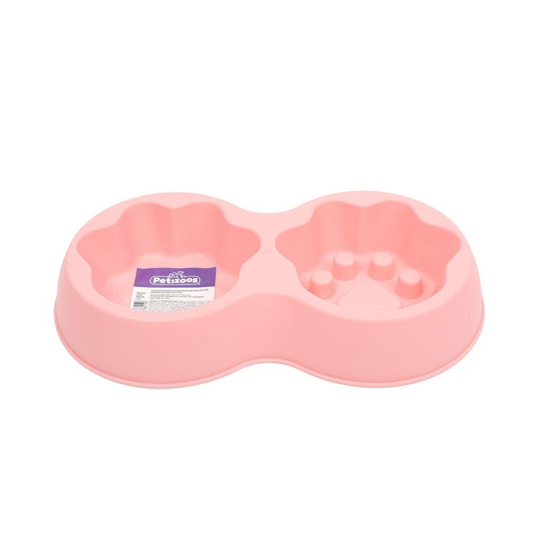 Comedero doble para mascotas antiestres, color rosa