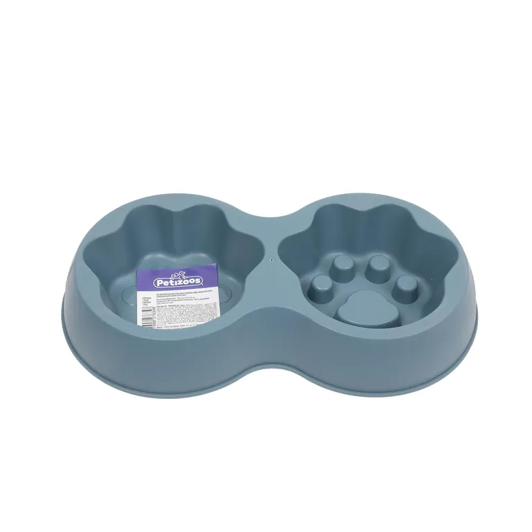 Comedero doble para mascotas antiestres, color azul