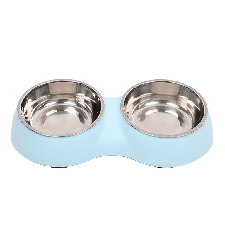 Comedero doble para mascotas acero inoxidable, color azul