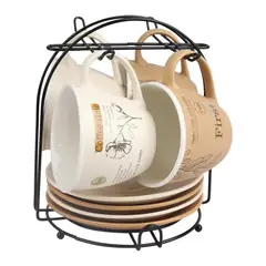 JUST HOME COLLECTION - Set 4 Tazas con Platillo 220 ml + Rack